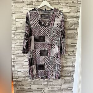 Atmosphere || Multicolor Patchwork Boho Long Sleeve Mini Vneck Dress 8